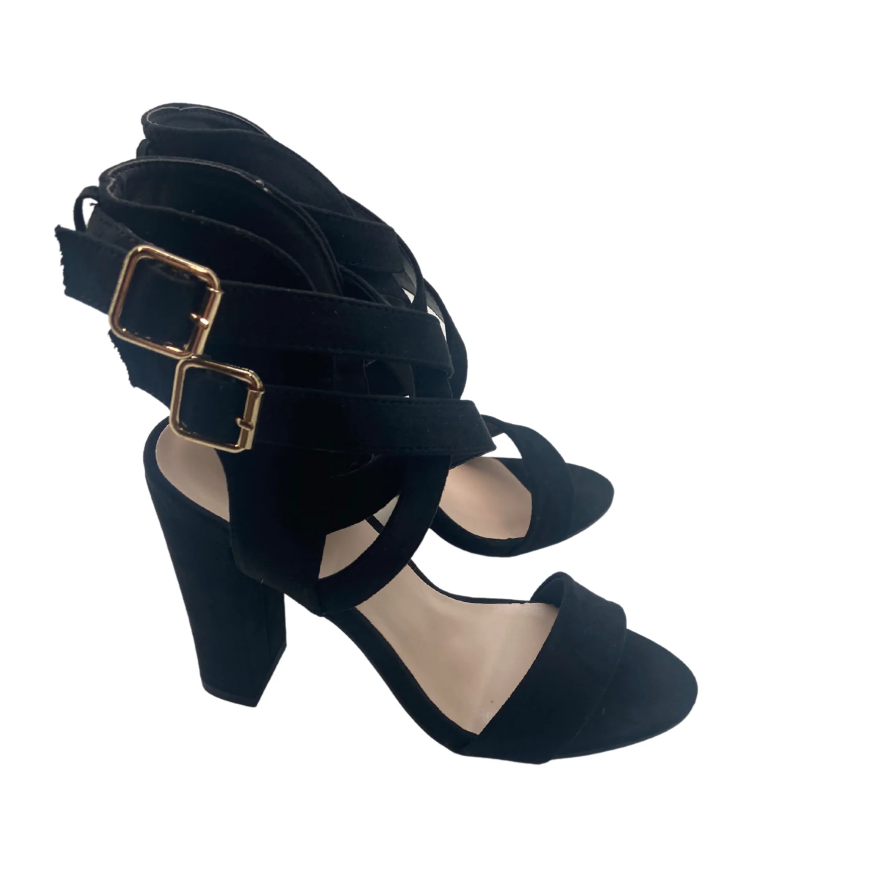Women's Black Manmade Livveey 4-inch Heeled Sandal with Glowing Ankle Buckle