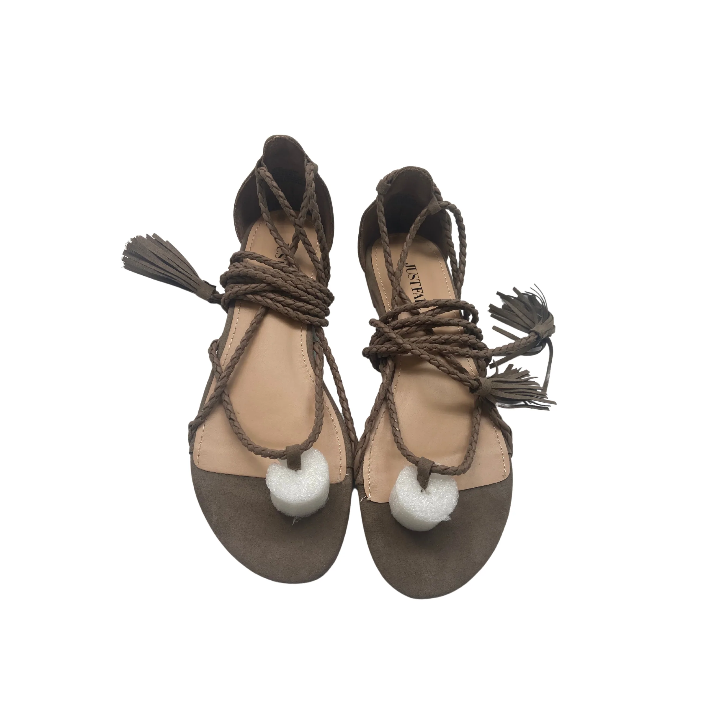 JustFab: Women's Sandals / Flip Flop / Tie Up / Taupe / Flats