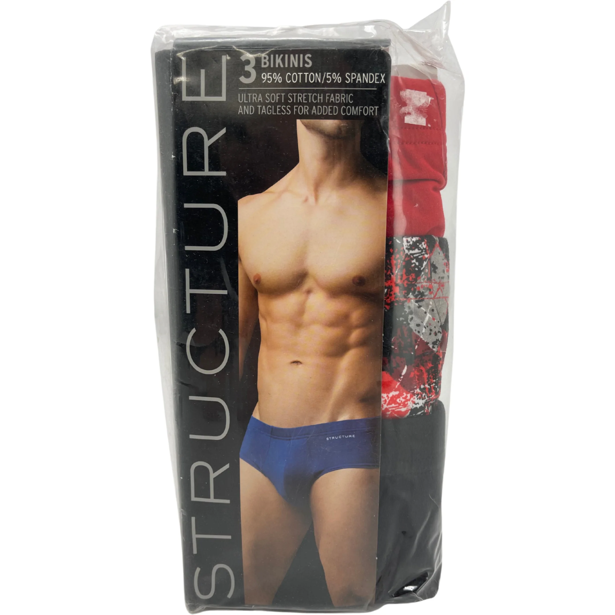 Structure Men's Red And Black Bikini Briefs 3 Pack / Various Sizes