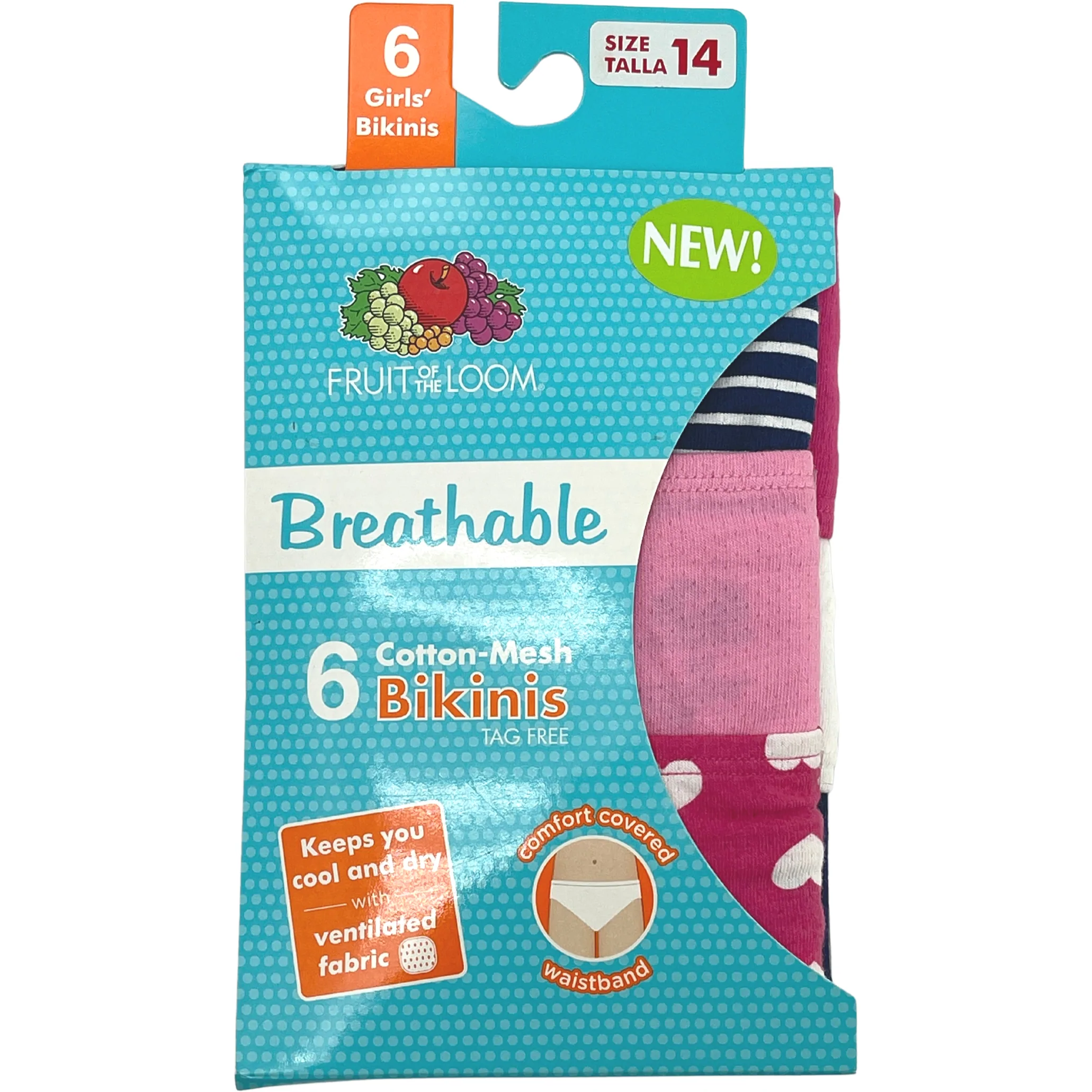 Fruit Of The Loom Girls Assorted Breathable Briefs, 6 Pack