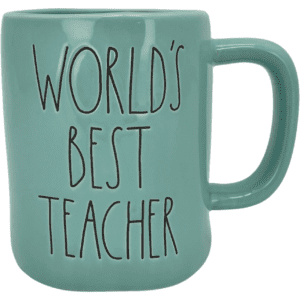 Rae Dunn "World's Best Teacher" Coffee Mug / Large Lettering / Light Blue