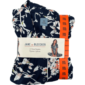 Jane and Bleecker Women's Pajama Set: Floral Design / Navy / Various Sizes