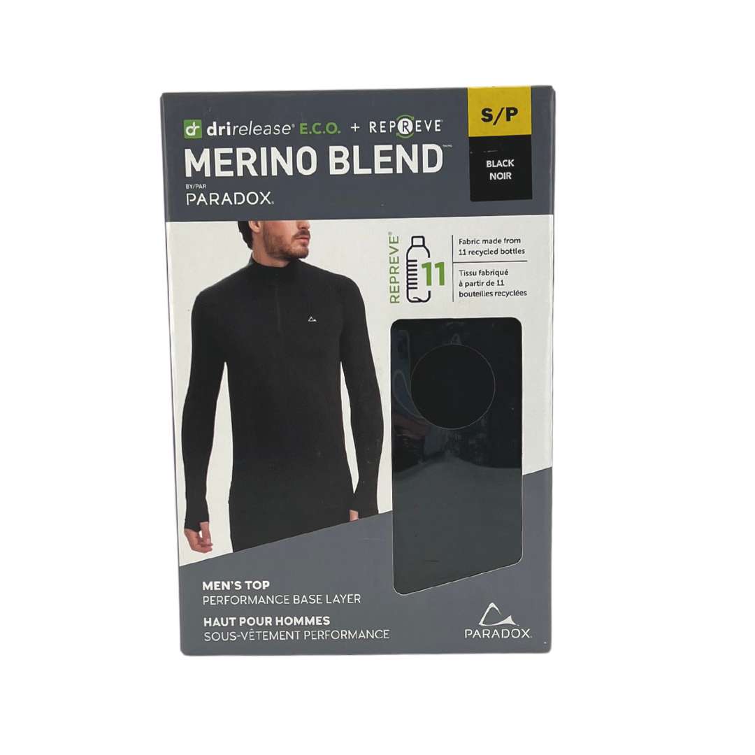 Merino Blend by Paradox Black DriRelease Baselayer Zip Neck Shirt Men's  Small