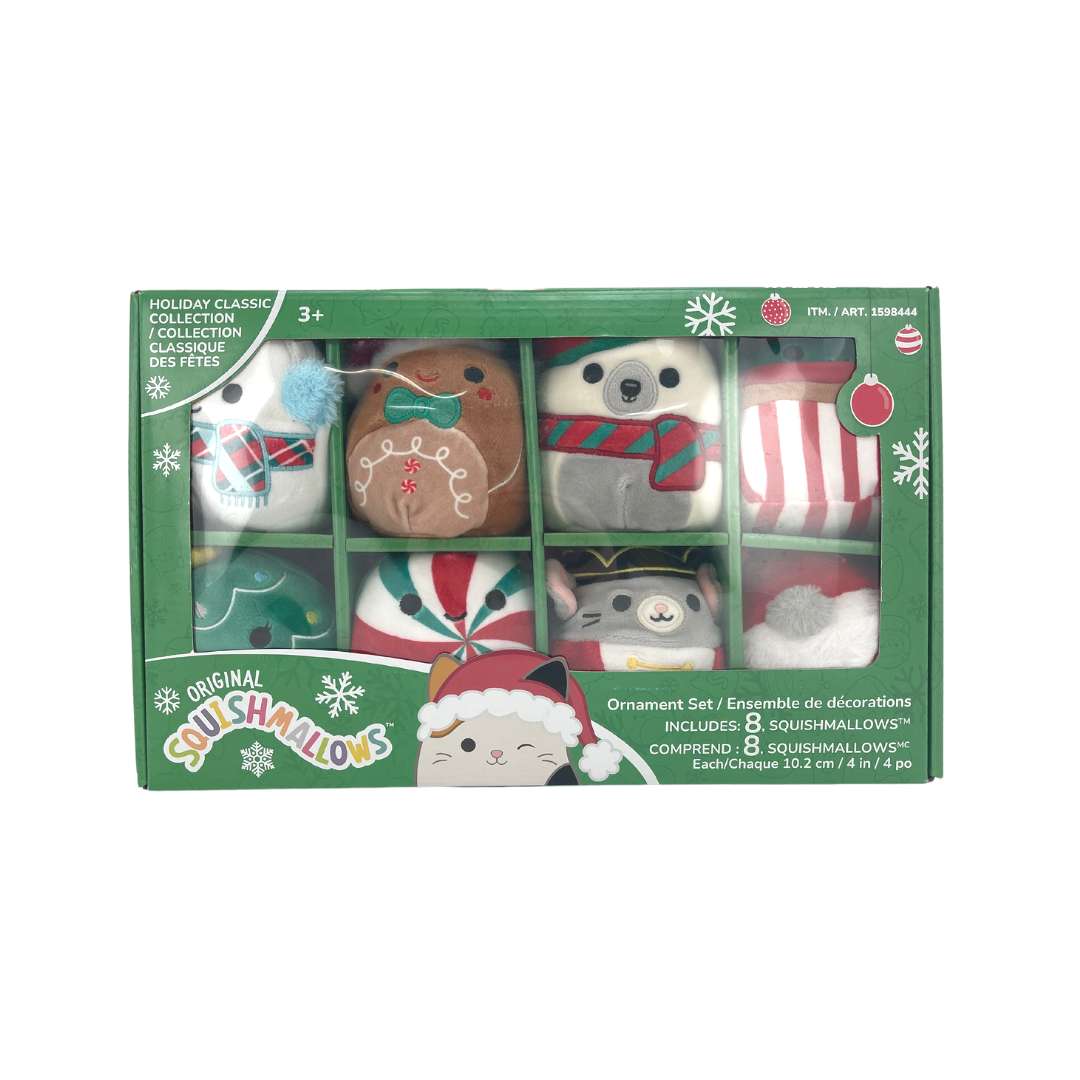 Squishmallow Holiday Classic Collection Christmas Ornaments Set of 8