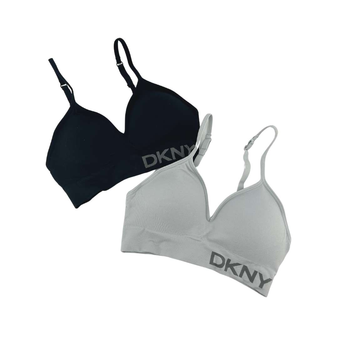 DKNY Womens Intimates Signature Lace Bralette 2 Pack (Black/Fuchsia,  Medium) 