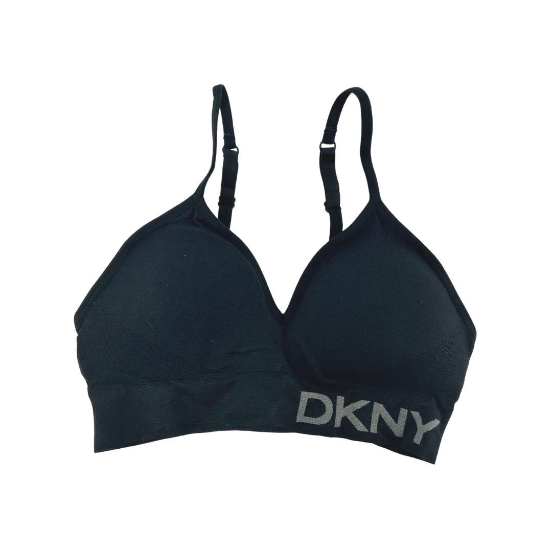 DKNY SCOOP NECK BRA LOGO PIPING - Medium support sports bra - black 