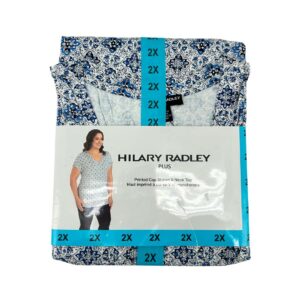 Hilary Radley Women's White & Blue Patterned T-Shirt